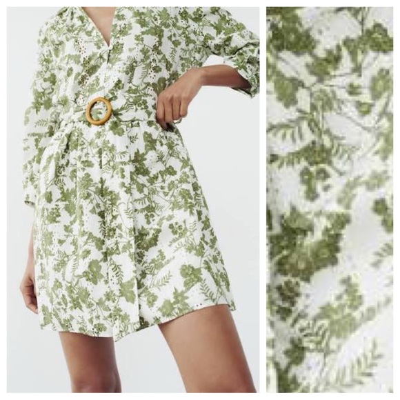 🌹NWT. Zara Unbleached Color/Khaki Embroidered Eyelet Short Dress. Size XL. - Picture 5 of 12